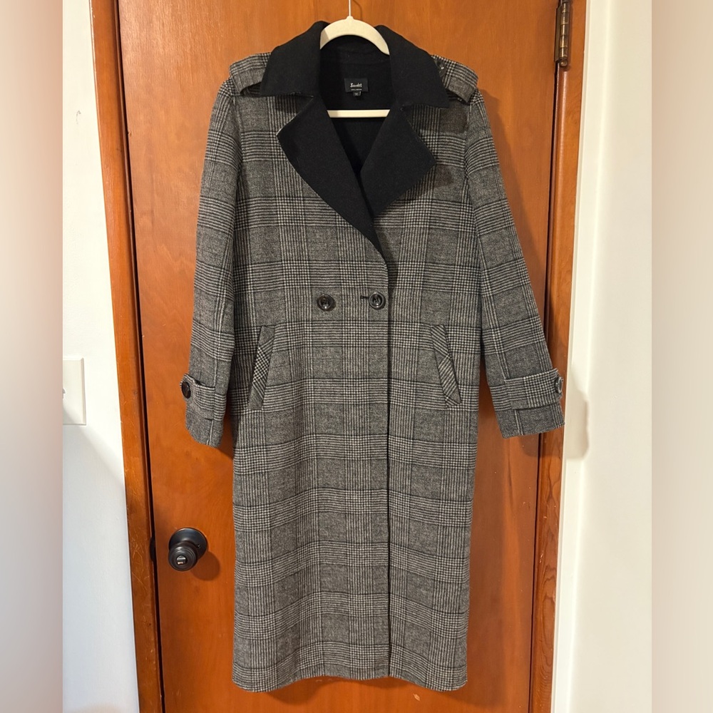 Plaid long wool coat Bardot, size S/M